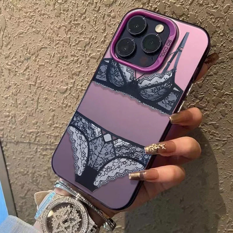 Lace set suitable for16 15 Promax phone cases, funny 4/5s lingerie, iPhone 13 minimalist 11 creative 78 transparent