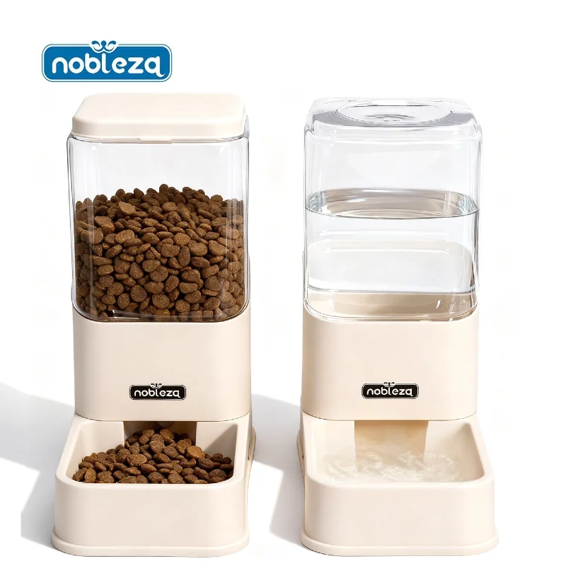 Nobleza Dispensador para Gatos y Perros, Comida y Agua, Pack 2 Unidades, Automático, 3.8 L c/u, Comedero, Alimentador y Bebedero para Mascotas
