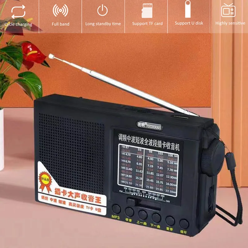 Portable Full Band Radio Mini High Sensitivity FM/AM/SW Radios Receiver Built-in Speaker TF Card USB Music Player Save Station