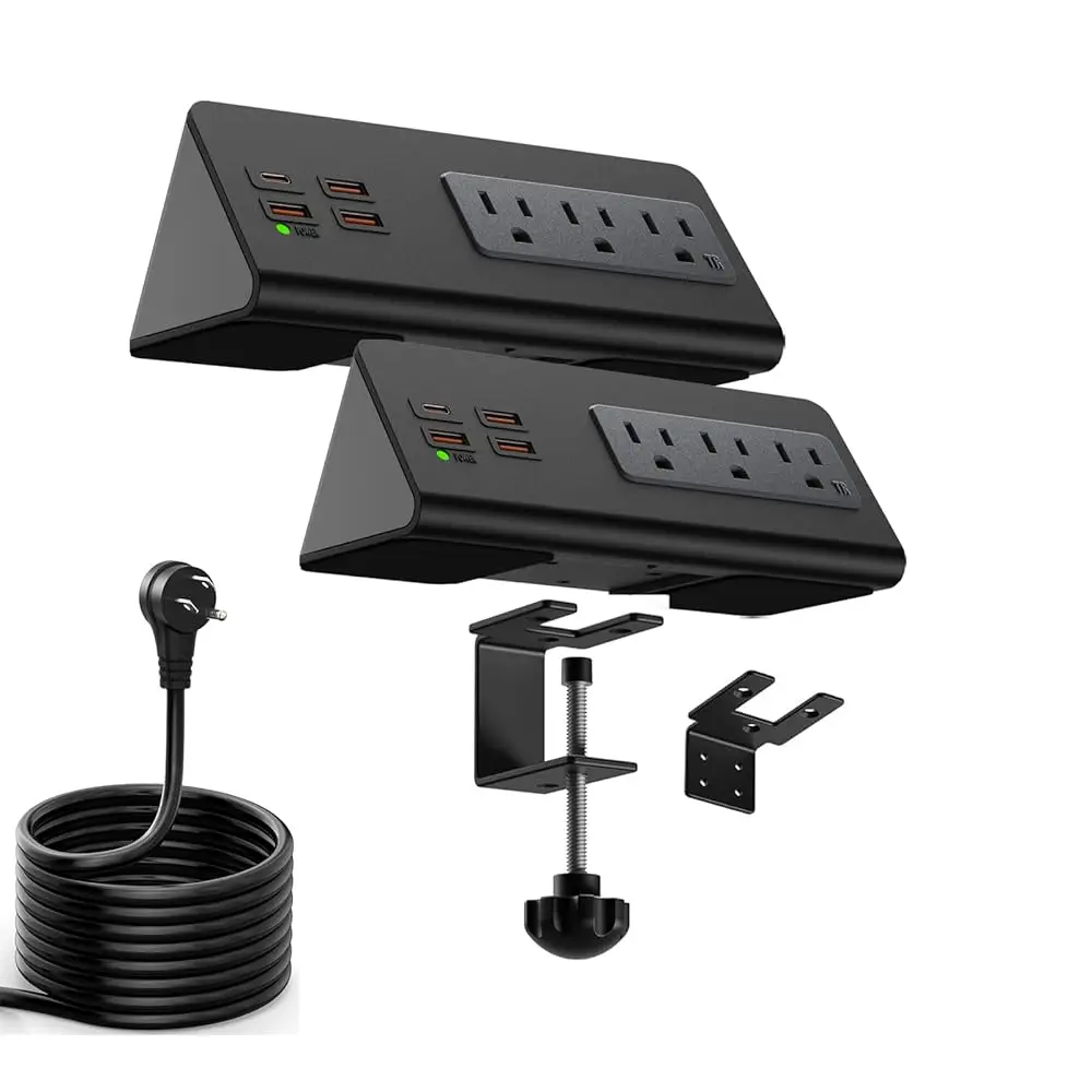 

Upgraded Version Edge Mount Power St With Usb-C Ports Tabletop Surge Protector Desk Clamp Power Sockets With 3 Ac Outlets &4
