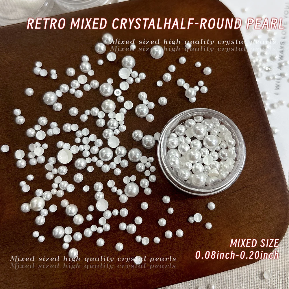 1箱 3D 半円形 ホワイトパール ネイルラインストーン レジン製 フラットバックパール ネイルジュエリーチャーム 2/2.5/2.8/3/4/5mm パールネイル用品