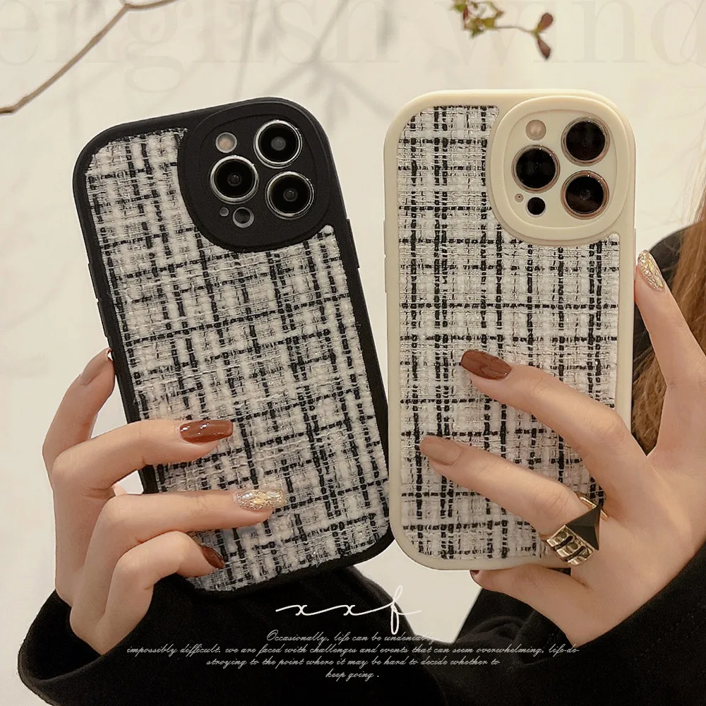 Fashion Tweed Plaid Cloth Flannel Woven Pattern Phone Case For iPhone 17 Air 16 15 14 13 12 11 Pro Max XS XR X Shockproof Cover
