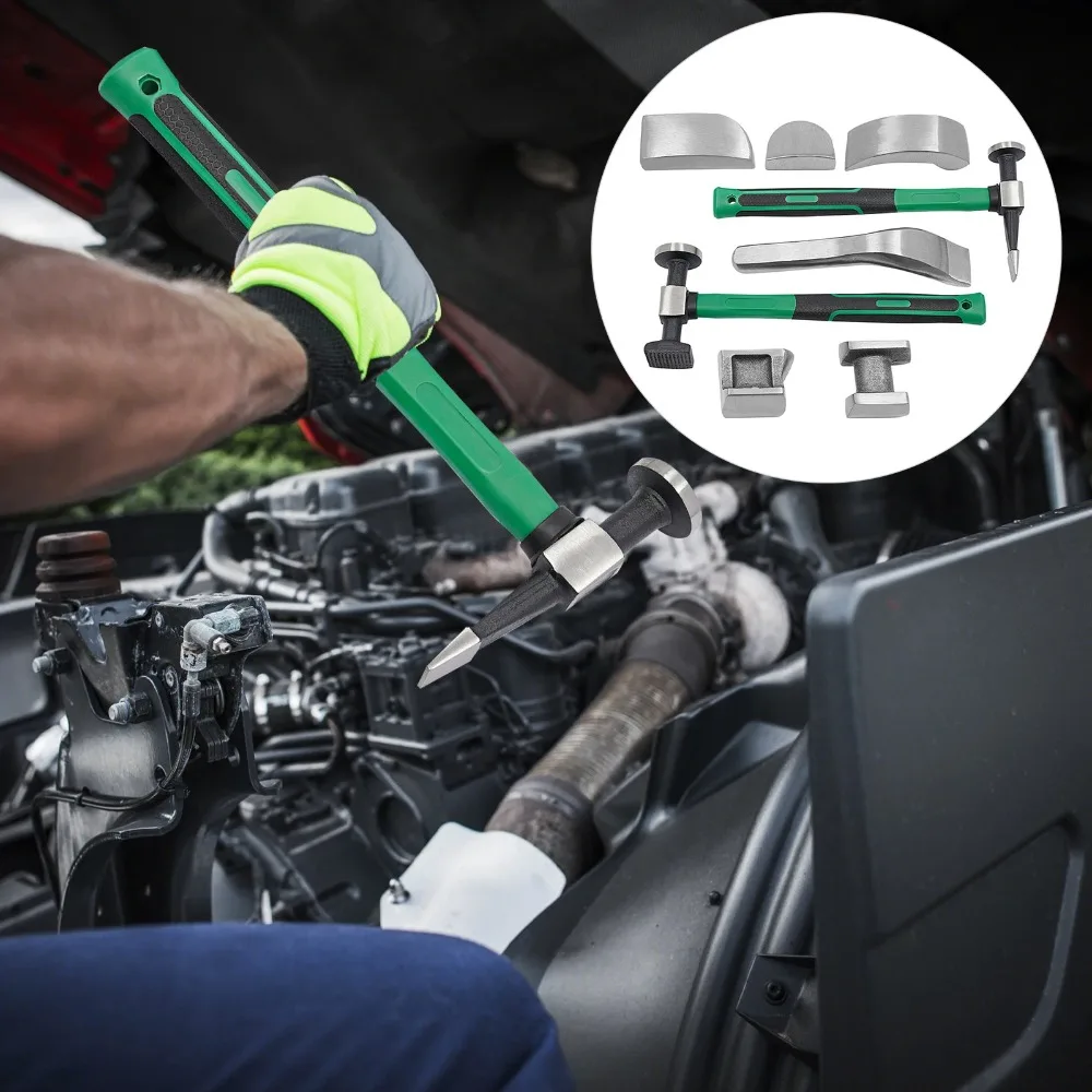 9pc Auto Body Fiberglass Repair Dent Removal Kit for Fenders Doors Panels and Boats. Dolly Set Tools for Autobody Work, Green