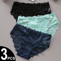 3PCS/Set Lace Floral Embroidery Cotton Panties Women Briefs Breathable Sexy Hollow Out Female Underwear Lingerie for Ladies