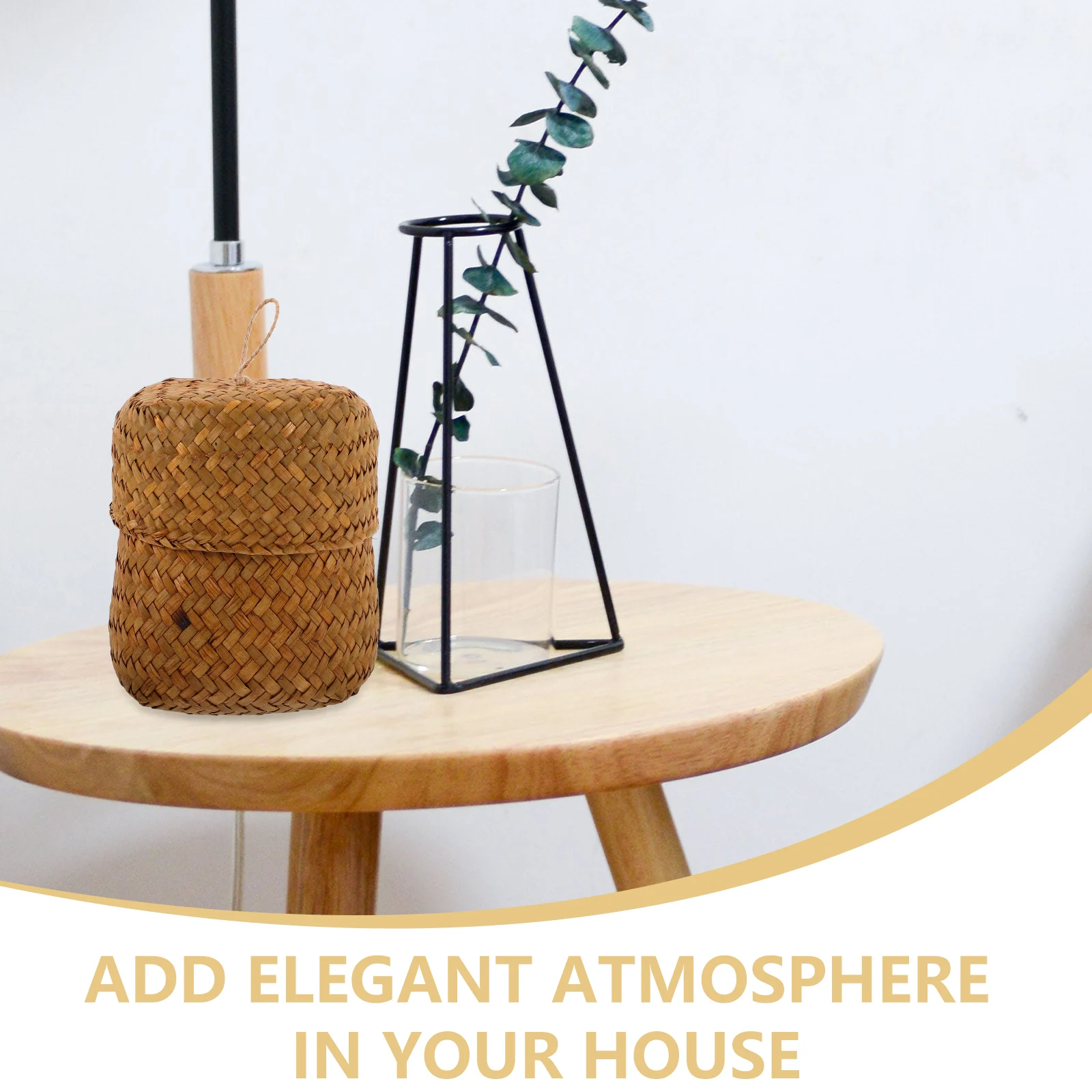 

Mini Gift Box Seagrass Baskets Decorative Storage Organizer Natural Color Lid Round Basket Handmade Woven Candy Holder Plant Pot