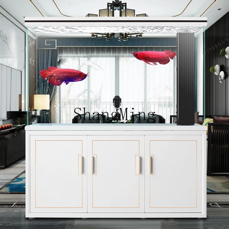 HJ new high-end ultra-white glass solid wood fish tank light luxury living room large bottom filter aquarium
