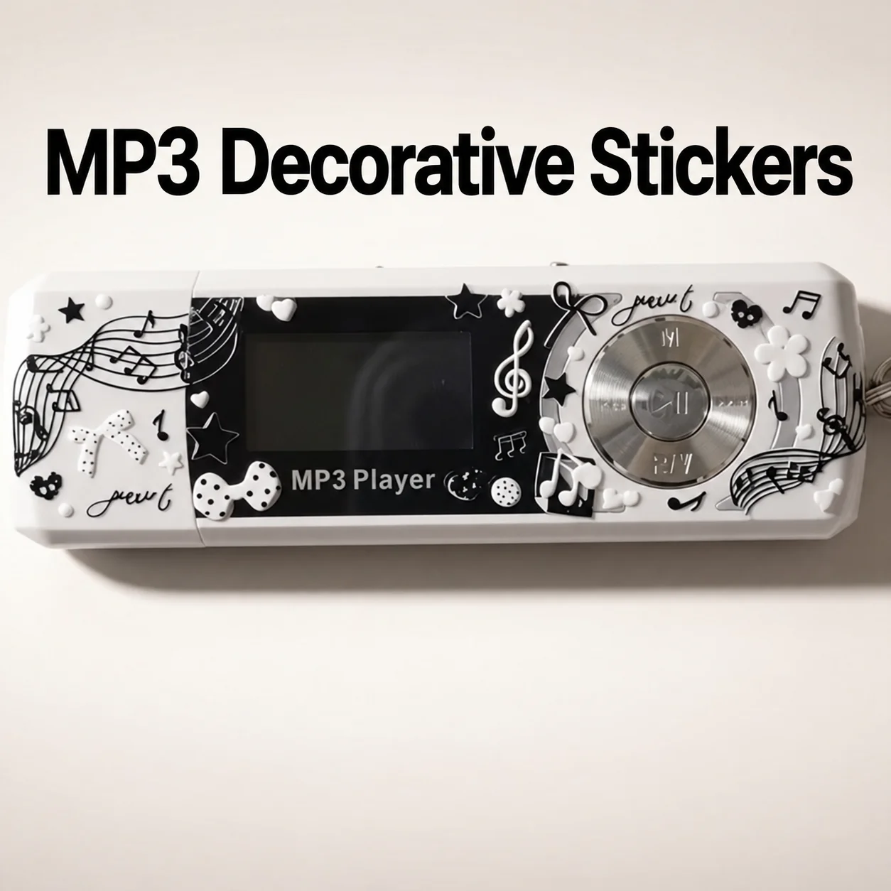3pcs Retro Y2K Black White Piano Note MP3 Decor Sticker Music Sweet & Edgy Aesthetic Cute DIY Phone Case Earbud Case Decals