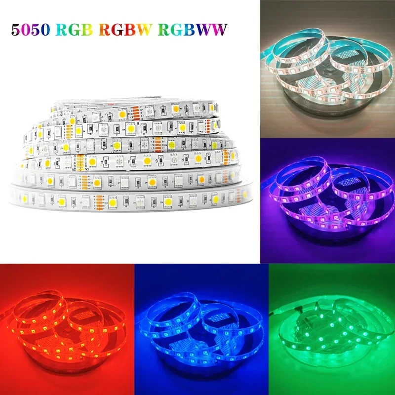 

DC12V 24V 5050 LED Strip Light 4Pin 5Pin RGB/RGBW/RGBWW 4in1 Led Flexible Ribbon Lights 5M Waterproof Home Room TV Decoration