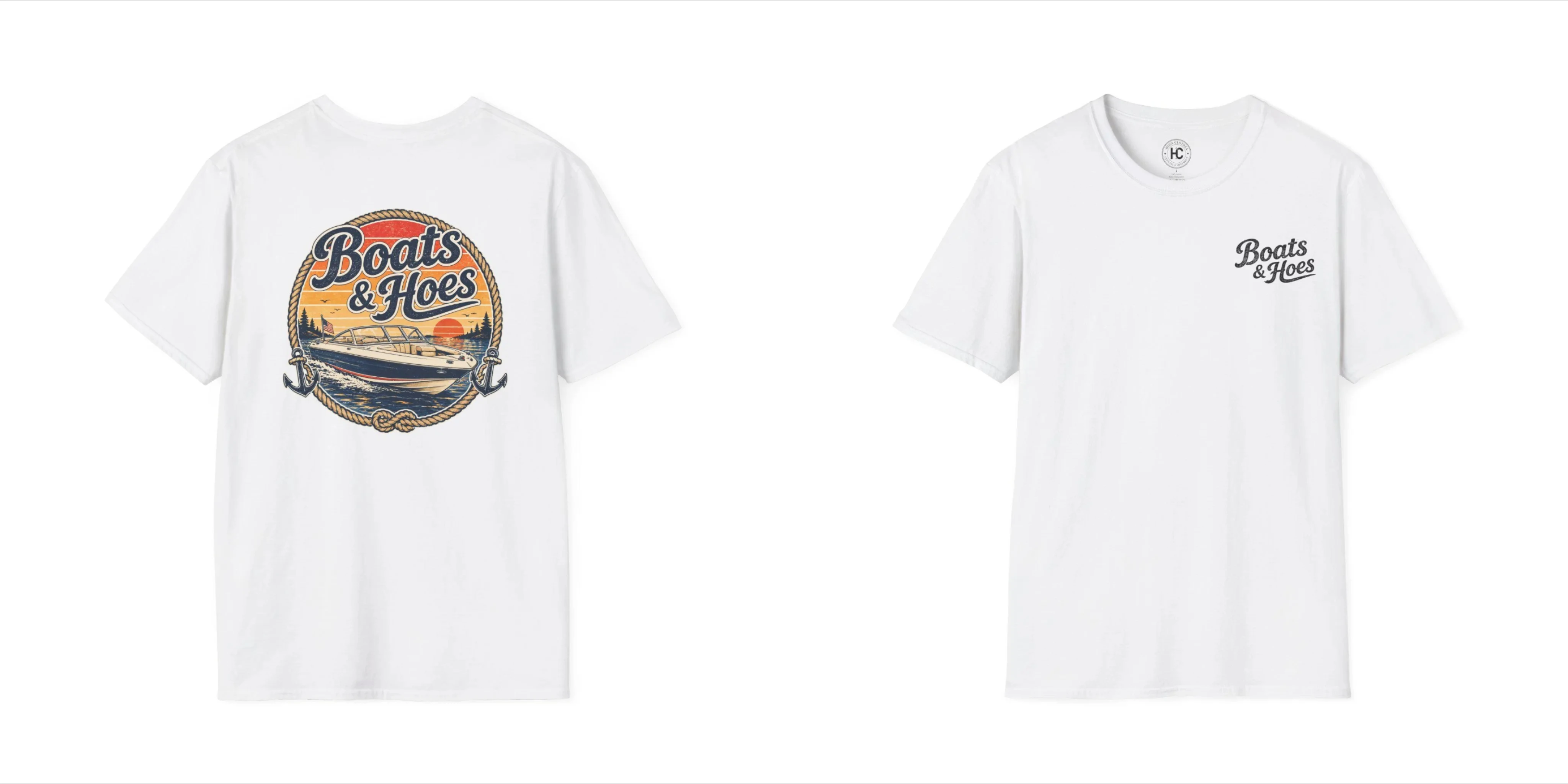Summer Holidays, Outdoor Leisure, Boat and Shovel Lake-side Life T-shirt Sunset Speedboat Rear Pattern, Fun Rowing Party T-shirt