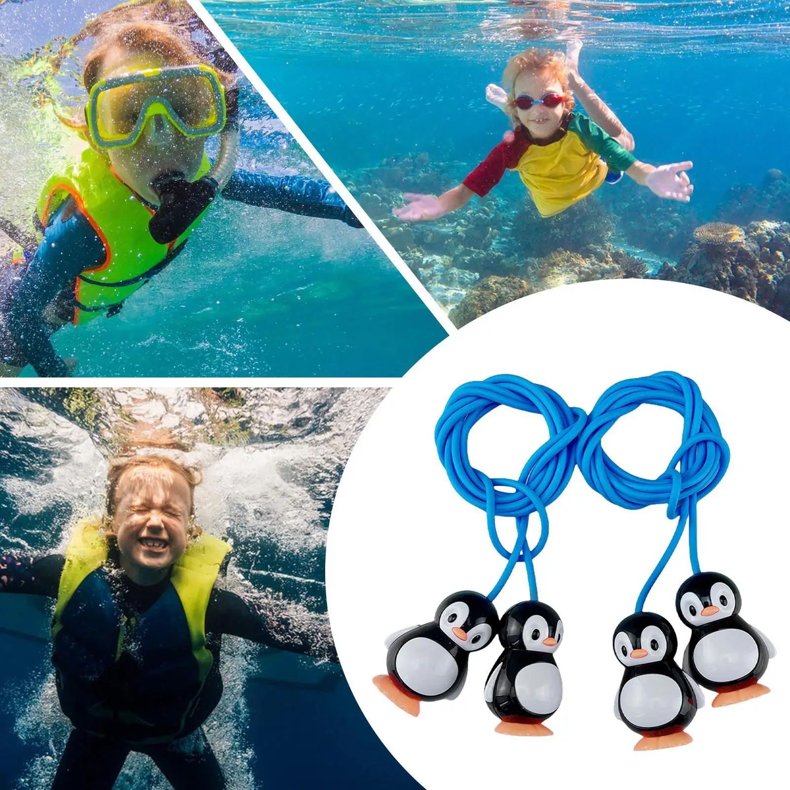 2 قطعة حمام سباحة لطيف البطريق حلقات الغوص لعبة 150 سنتيمتر السباحة هوب السباحة من خلال الباب للأطفال لعبة برنامج التدريب تحت الماء #2