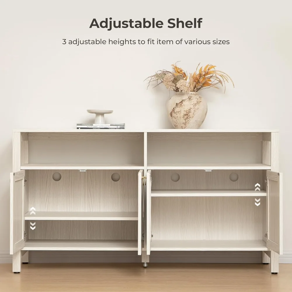 حامل تلفزيون راتان للتلفزيون حتى 65 بوصة - مركز ترفيه بطول 29.5 مع مساحة تخزين وأرفف مفتوحة، Boho Credenz