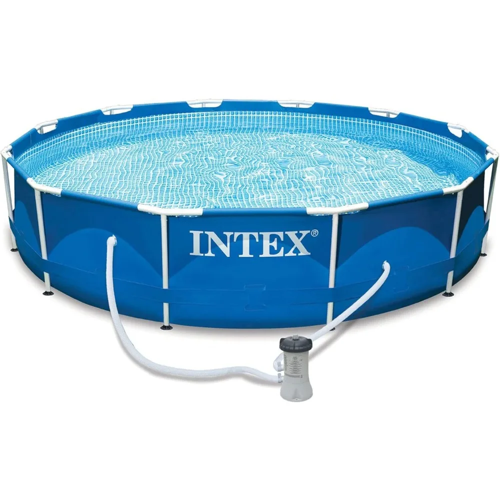 Round Metal Frame Outdoor Above Ground Swimming Pool Set with Filter Pump,Cartridges,42 Inch Steel Pool Ladder, and Secure Cover