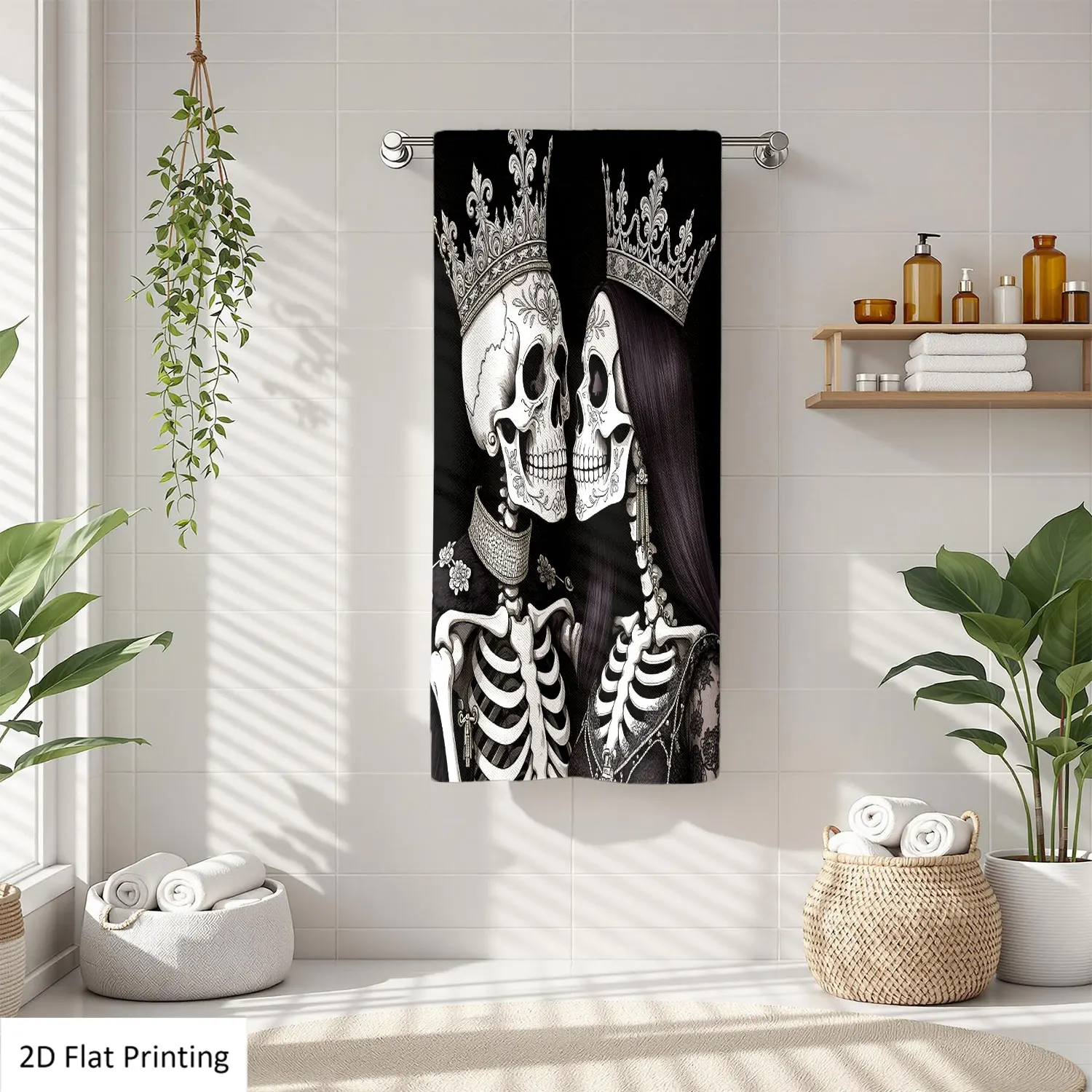 

1Pc Skeletons Crowns Baroque Style Black White Bathroom Hand Towel Bath Towel, Multiple Size Microfiber Polyester Towel, Unique Home Decorative Kitchen Towels, Festival Bathroom Accessories Decor, Quick Dry and Absorbent