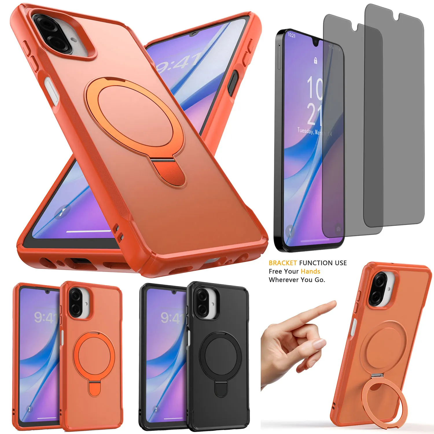 

Чехол-подставка с магнитным кольцом для Samsung Galaxy A07, ударопрочный, защитный, + 2 шт. защитных стекол для экрана с функцией конфиденциальности