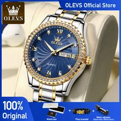 OLEVS Men's Watches Shiny DIamond Threaded Dial Original Quartz Wrist Watch for Man Waterproof Luminous Reloj Date Week Trend