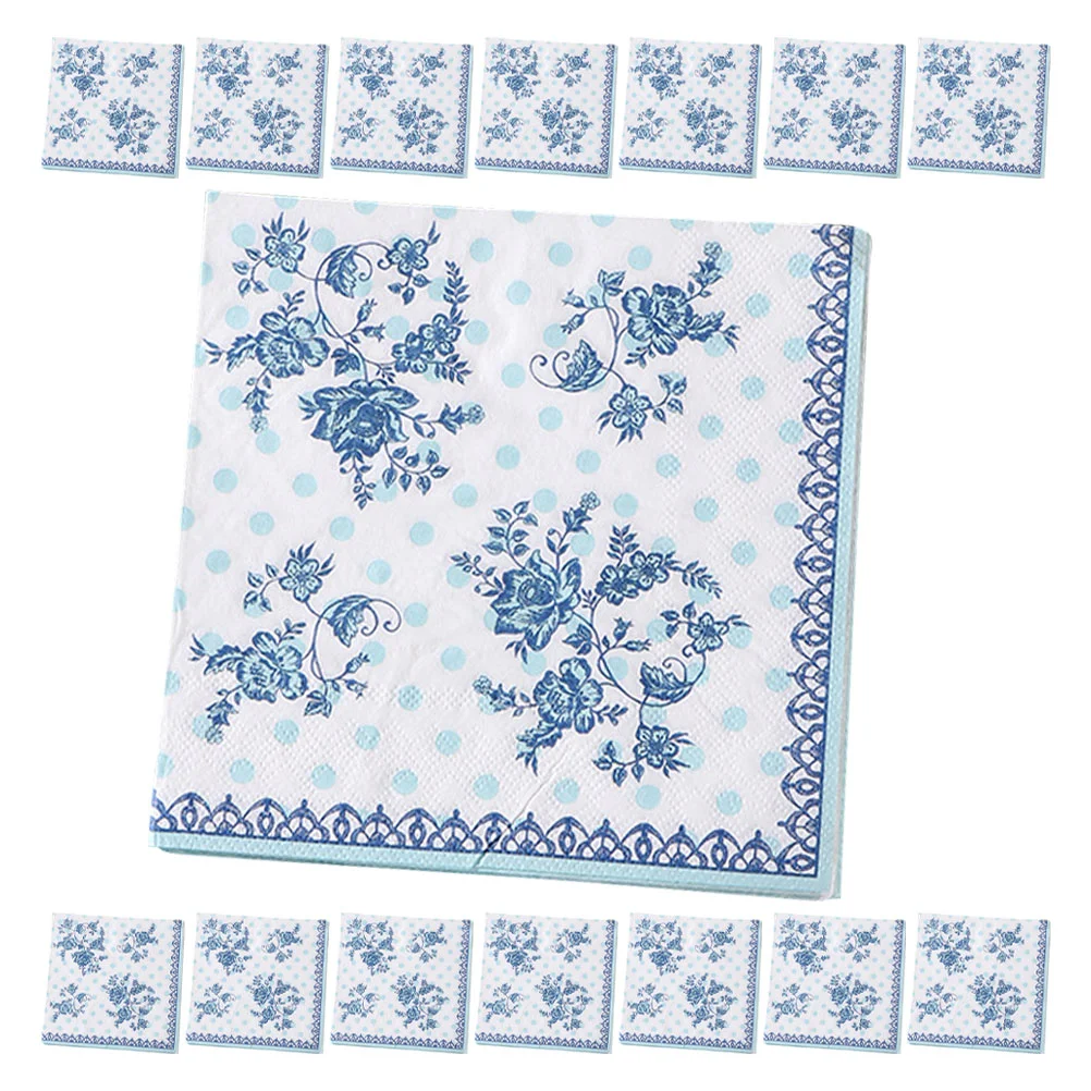 5 Packs Paper Napkin Hand Towels Wedding Flower Napkins Dessert Bride Blue Decor