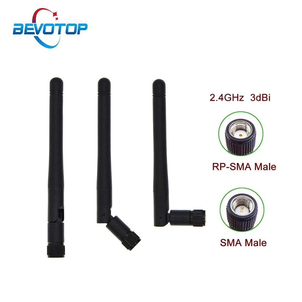 50 sets/lot 2.4GHz 3dBi WiFi Antenna Aerial RP-SMA / SMA Male Connector Antenna For Wireless Router Antennas +15cm  Cable