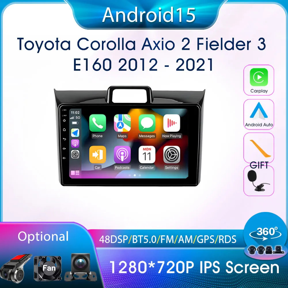 

Stereo GPS Navigation Car Radio for Toyota Corolla Axio 2 Fielder 3 E160 2012-2021 Car Multimedia Player Carplay Android Auto FM