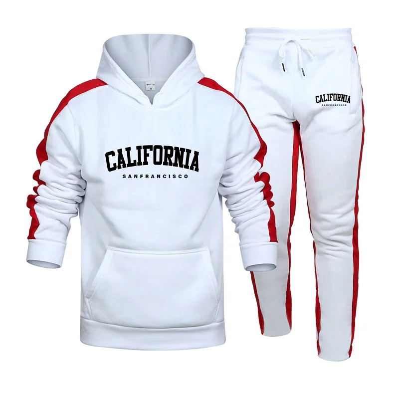 

Jogging Mens Tracksuit California Print Hooded Sweatshirt+Pants 2 Piece Set Casual High Quality Comfortable Sports Trend Outfits