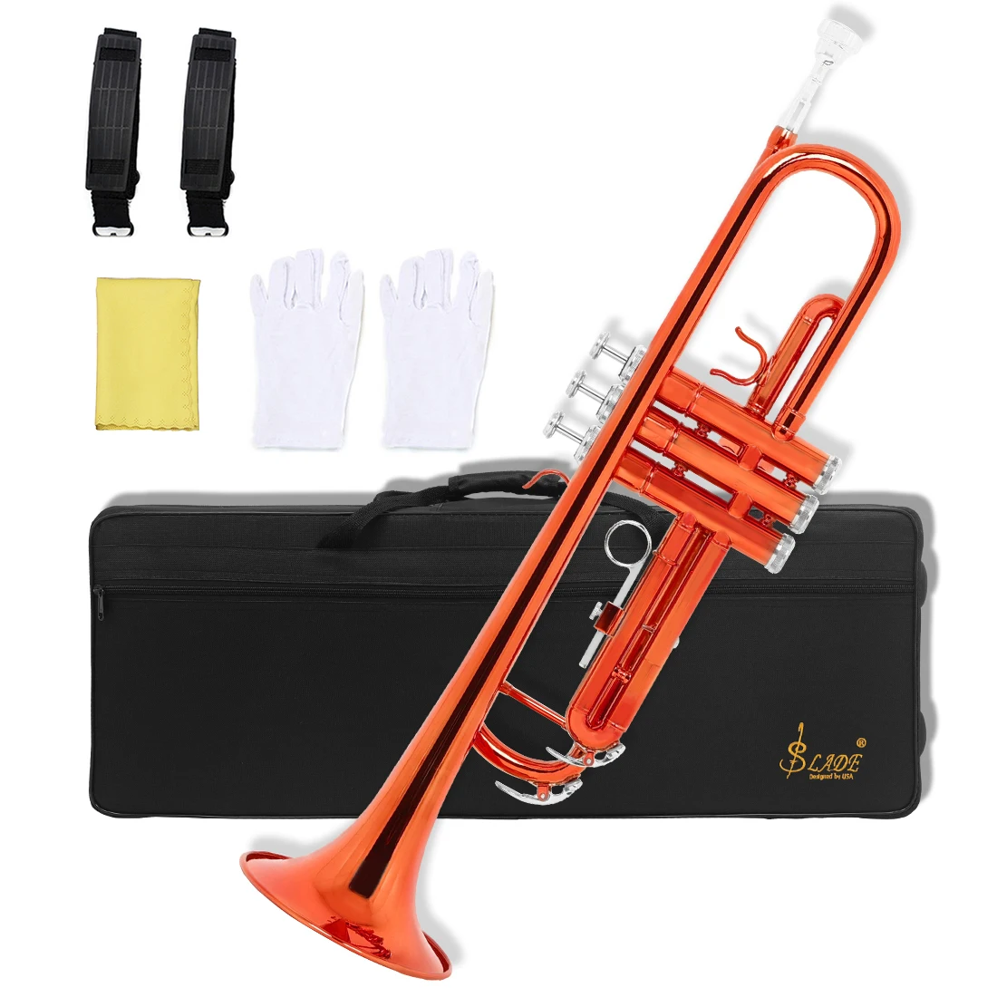 SLADE Quality Bb Trumpet B Flat Brass Professional Colorful Trumpet Musical Instruments with Case Gloves Cleaning Cloth