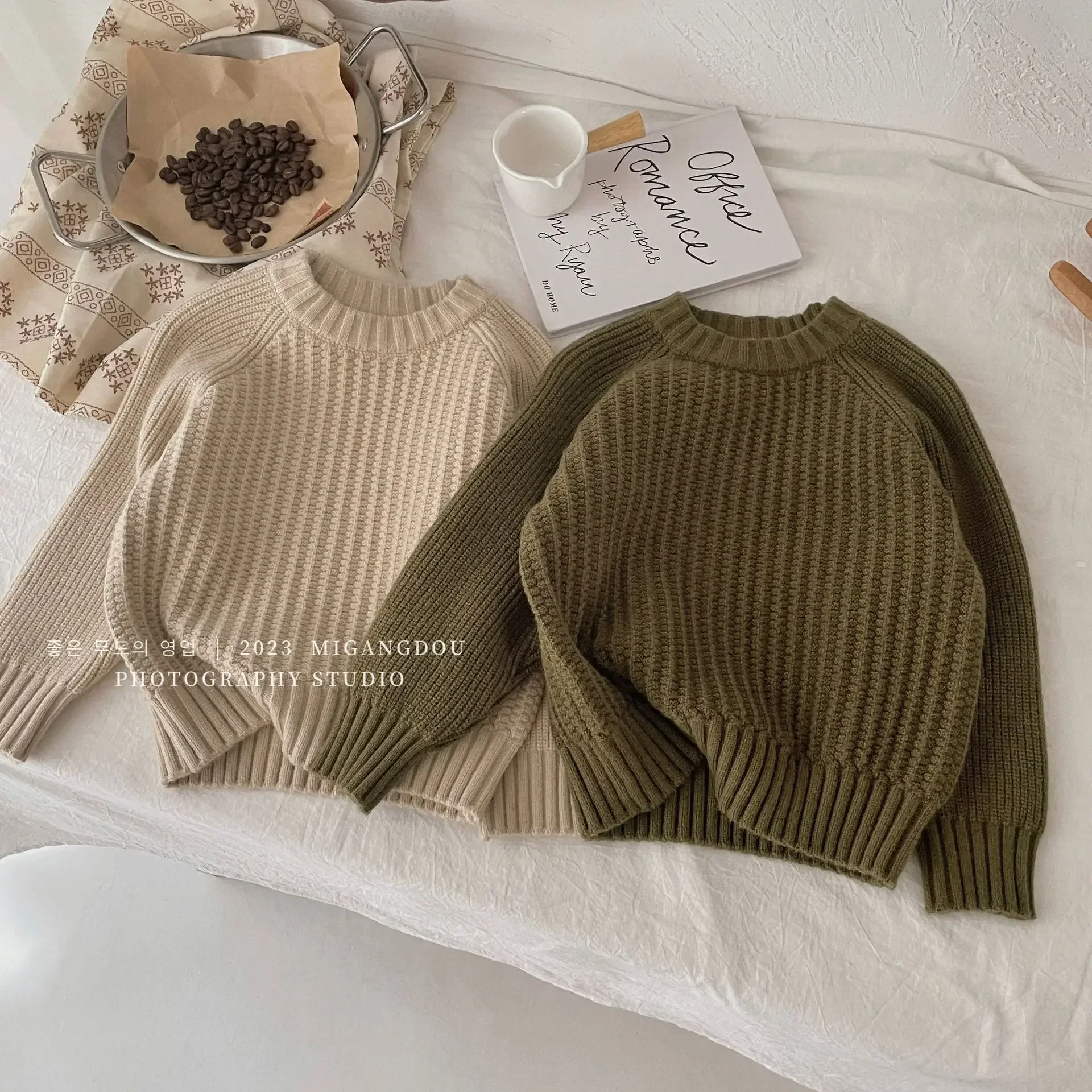 Children's Clothing 2024 Autumn Winter New Korean Childrens Loose Sweater Solid Color Fashion Knitwear Versatile Top