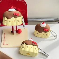 3D Pudding Shape Cute Cake Cat Soft Silicone Earphone Case For Airpods 1/2/3/4/Pro/Pro2 Pro 2 Shockproof Headphone Accessories