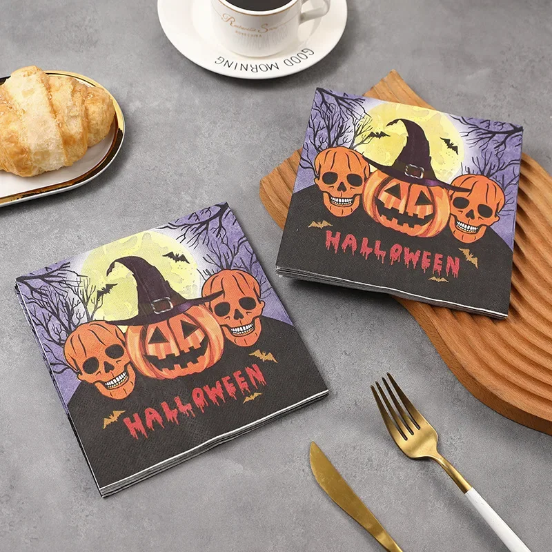 20pcs 33cm 2Layer New Halloween Party Napkins Funny Pumpkin Skull Decoration Painting DIY Decoupage Paper