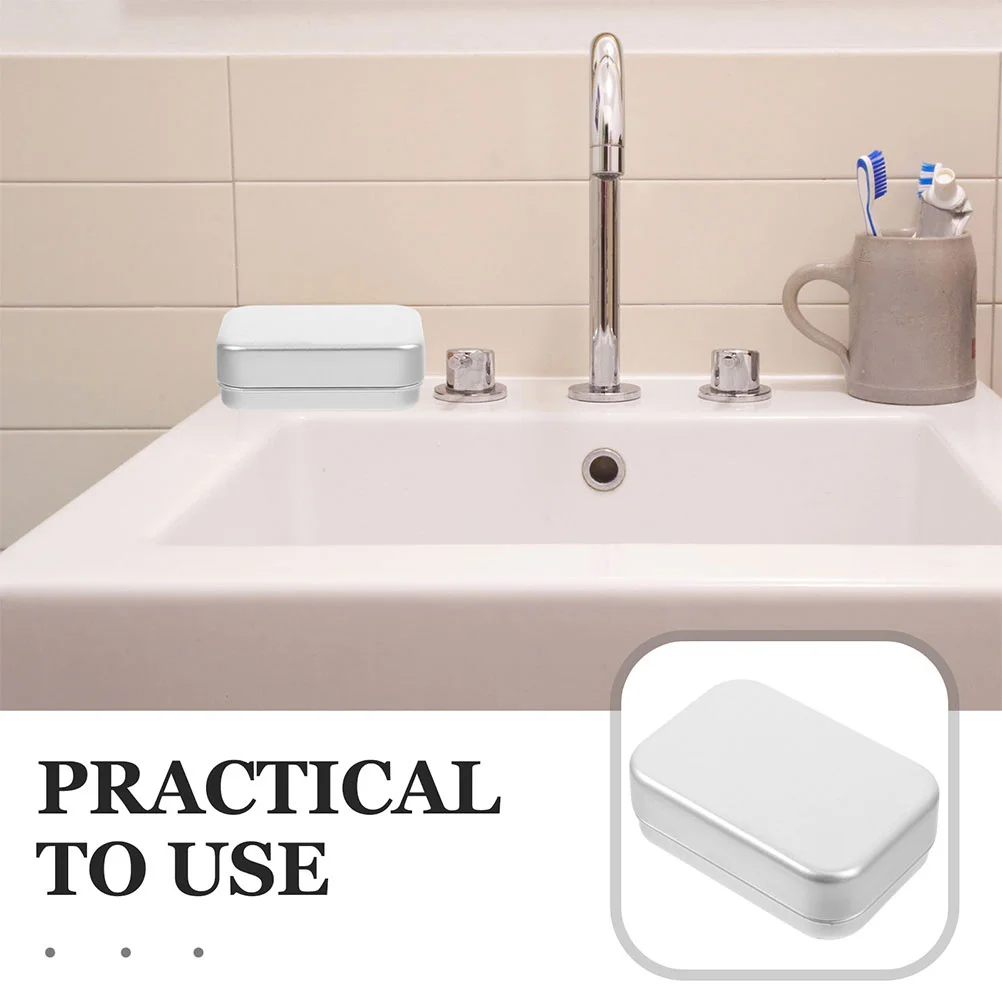 2Pcs Self Draining Soap Dish Aluminum Large Rectangular Dual Layer Soap Box Lid Portable Travel Bathroom Storage Case