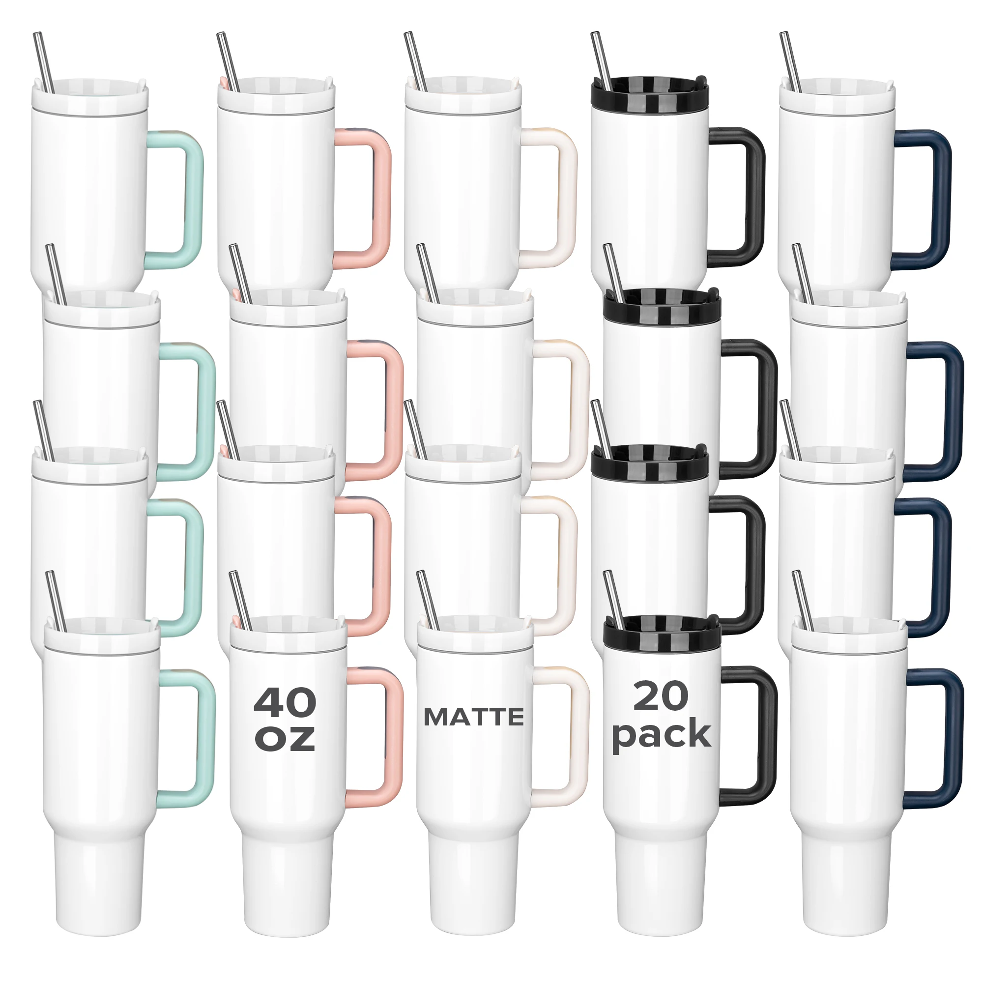 20 packs of 40OZ sublimation matte roller with handle cover, stainless steel water bottle vacuum insulated travel hot coffee cup