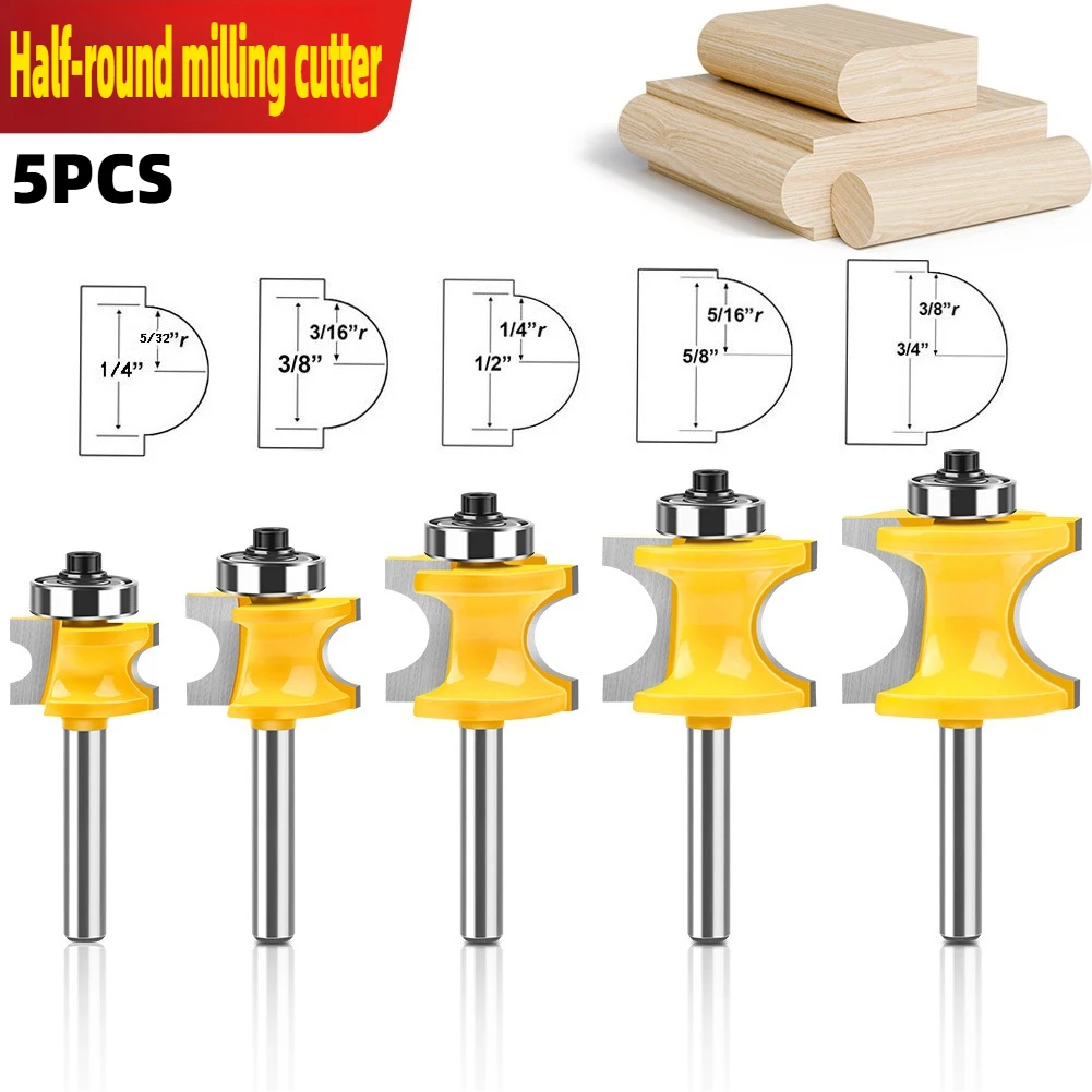 

Набор из 5 фрез с хвостовиком 1/4 дюйма, 6-гранные, полукруглые, шаровые, для гравировальных станков и деревообработки