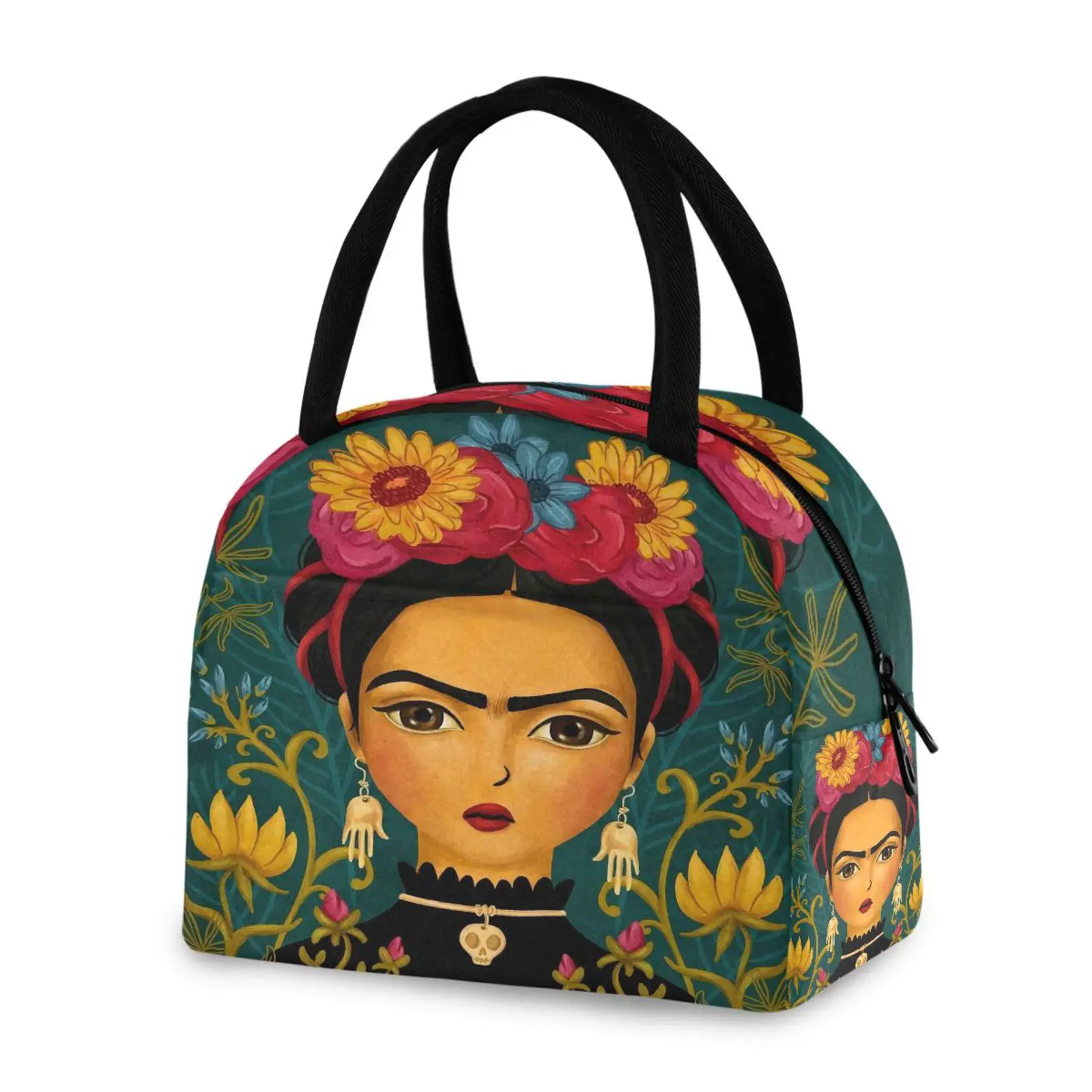 

Graffiti Mexican Woman With Flowers Insulated Cooler Lunch Bag Portable Thermal Food Picnic Storage Bag Handbag Dinner Container