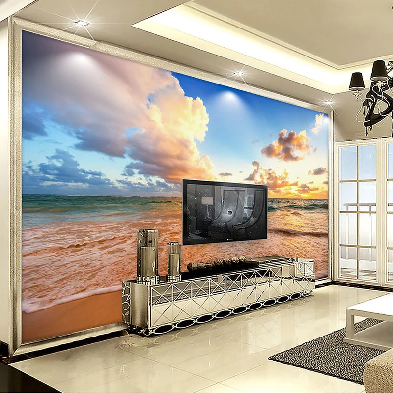 Custom Photo Mural Sky Beach Sea Wave Nature Scenery Wallpaper Living Room TV Sofa Dining Room Background Wall Home Decor Murals