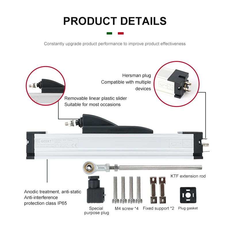 GEERT KTF75-275mm Slide Type Linear Displacement Transducer Displacement Sensor Potentiometer Linear Position Measuring Sensor