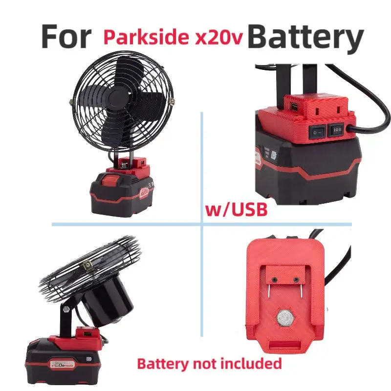 For Parkside X20V Lithium-ion Battery Cordless Portable Rechargeable Fan Powered Fan w/ USB(Battery Not Included)