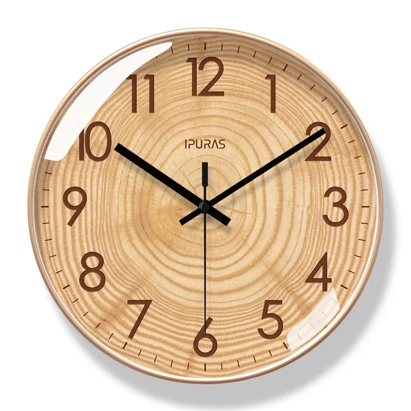 2026 New Home Fashion Wall Watch Wooden Texture Simple Wall Clock Living Room Art Clock Round Silent Sweep Second Quartz Clock