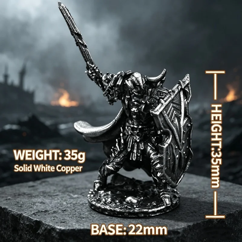 White Copper Medieval Warrior Miniature Tabletop Display Figurine Heavy Armor Soldier Desktop Collectible Ornament Hobby Gift