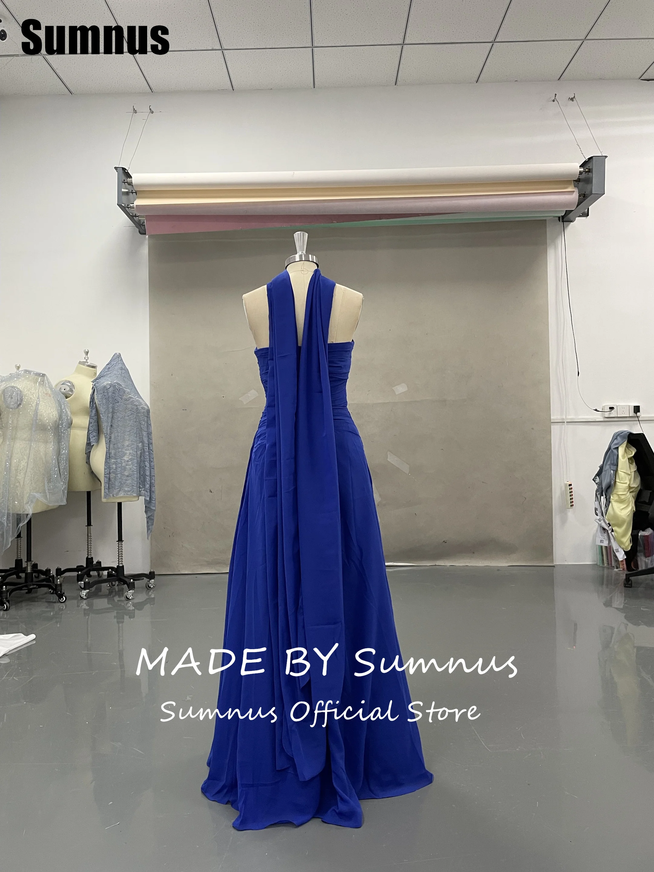 Sumnus Simple Straight Royal Blue Prom Dresses Strapless Side Slit Party Dresses Sleeveless Evening Dresses Customized image 5