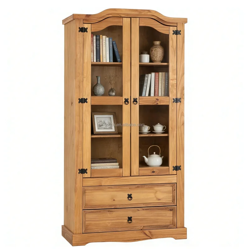 

custom.Modern Antique Wood Space Saving Classic European Bookcase with Glass Display Cabinet Bedroom and Living Room S