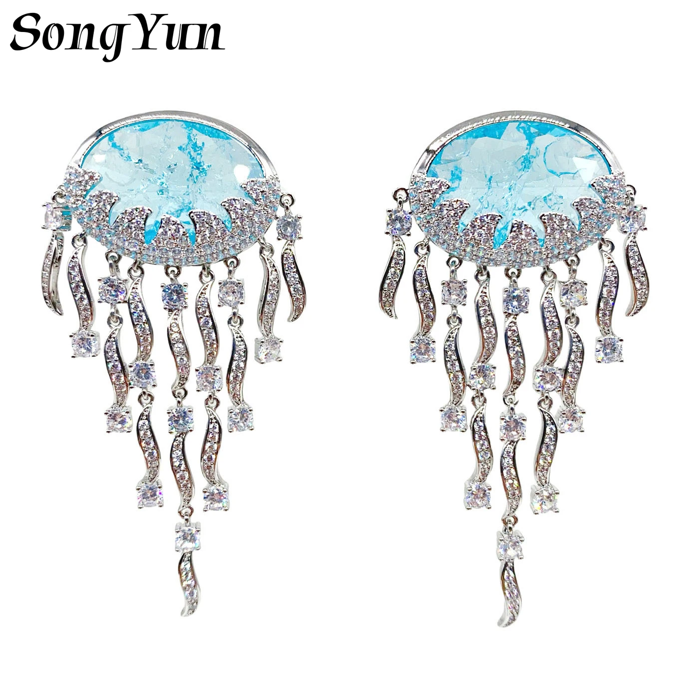 

SongYun Jewelry MHT Quality Brass Stud Earrings Dangle CZ 7A Zircon Minimalist Girlfriend Gift Women Earring Jewelry