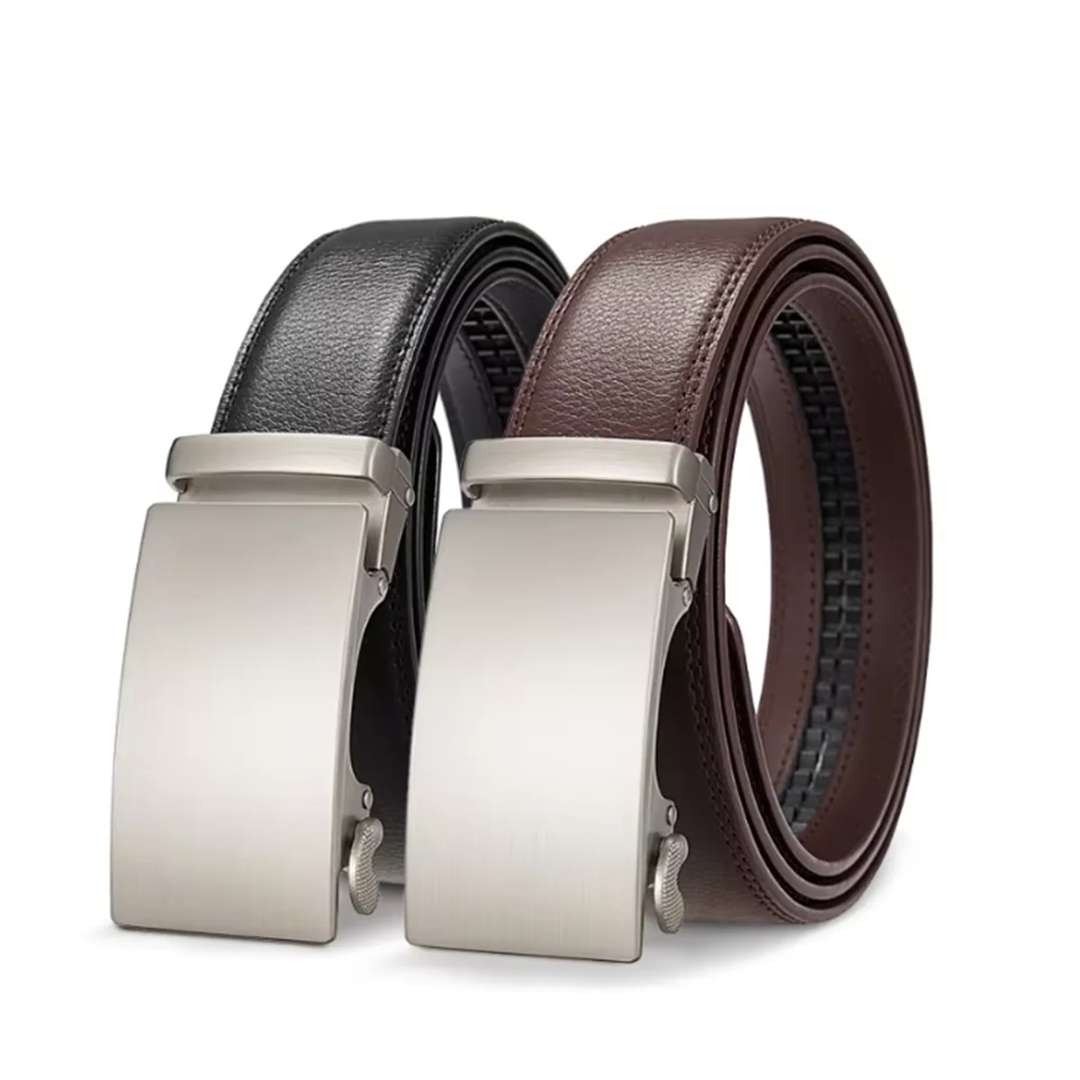 High Quality Genuine Leather Casual Belt Men, Adjustable Automatic Buckle Belts, Black/Brown Cuttable Ratchet Belt for Men 3.5cm