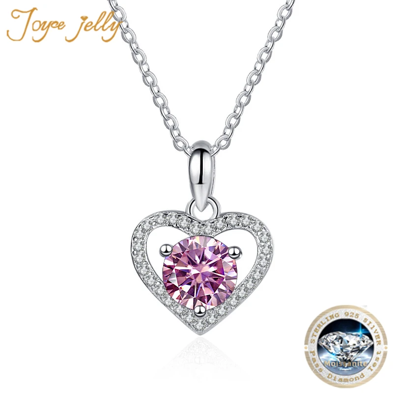 

JoyceJelly 1 Carat Moissanite Diamond Necklace For Women S925 Sterling Silver Jewelry Female Heart Shaped Clavicle Chain Wedding