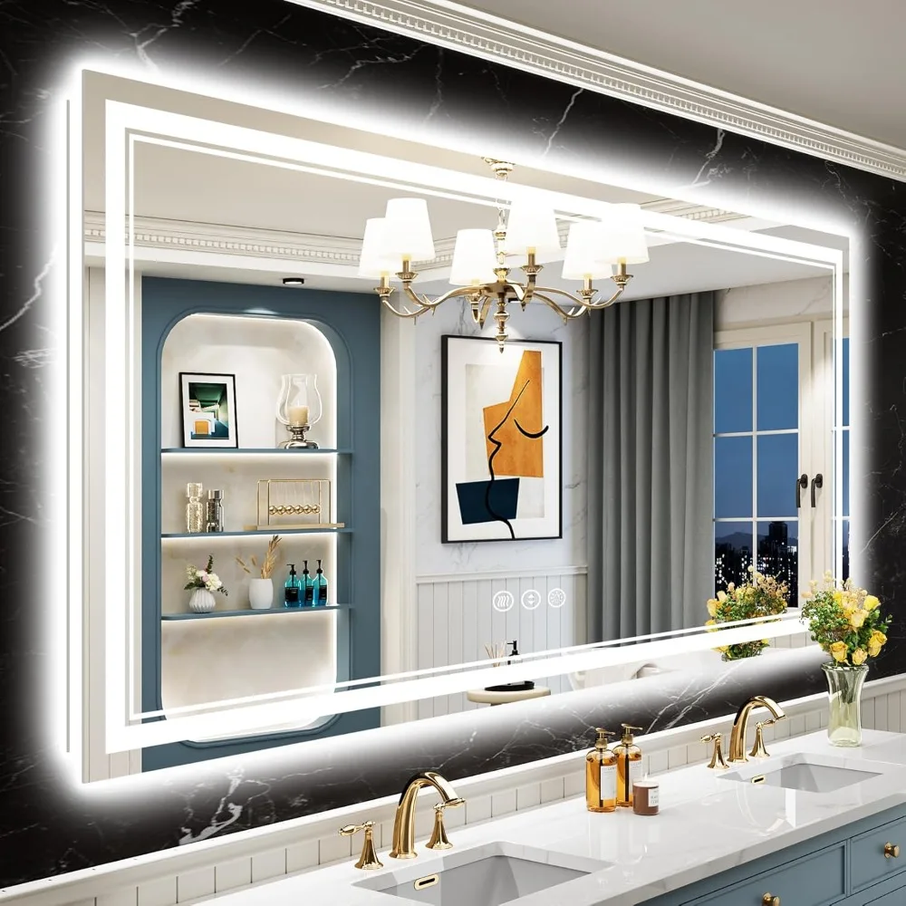 

60x36 LED Mirror for Bathroom with Front and Backlit, Anti-Fog LED Bathroom Mirror with Lights, Dimmable Lighted Vanity Mirror