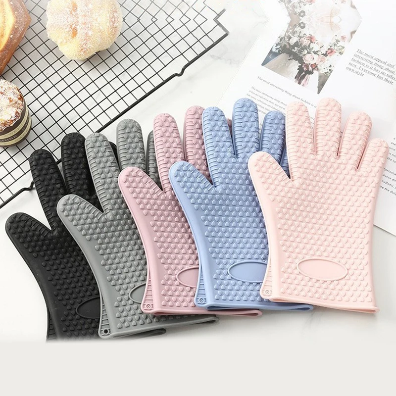 Anti-scald Oven Gloves Thickened Silicone Insulation Non-slip High Temperature Resistant Kitchen Oven Baking Gloves