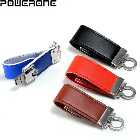 POWERONE Metal Keychain Pendrive 64GB Colorful Leather USB Flash Drive 32GB Pen Drive 16GB Memory Stick 8GB U Disk 4GB
