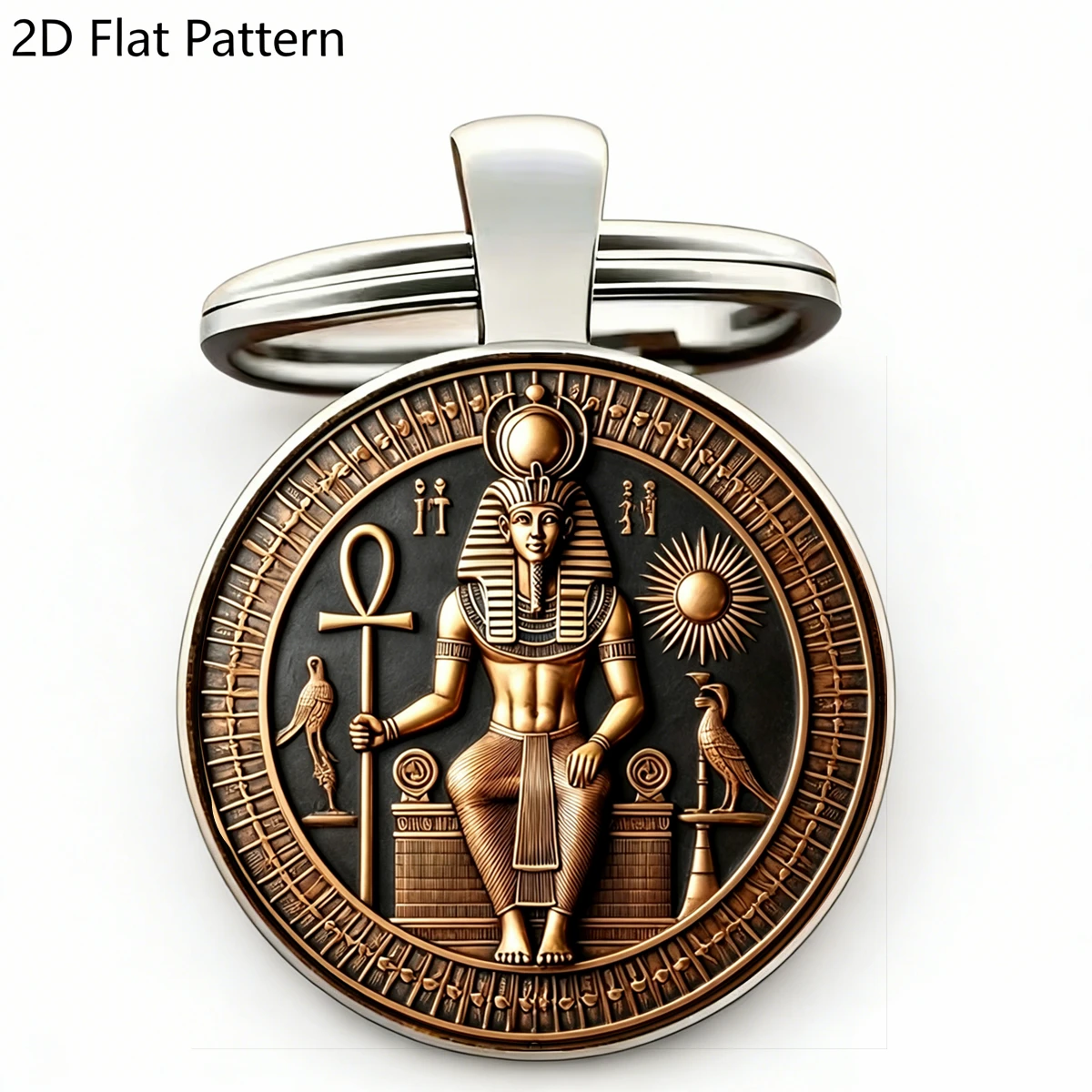 1 pièce Porte-clés amulette pharaonique égyptienne vintage, porte-clés en verre et métal avec hiéroglyphe 2D Ankh, Dieu du Soleil et oiseau, cadeau porte-bonheur pour les touristes d'Egypte