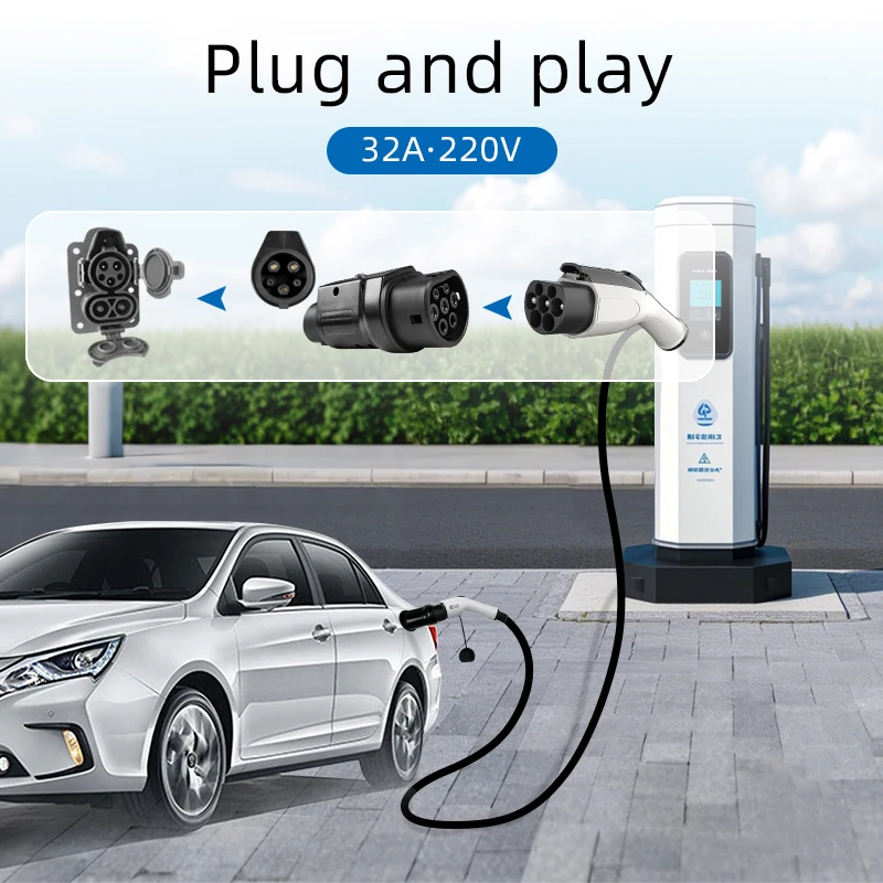 EVqiaoyi محول شحن السيارات الكهربائية GB/T إلى النوع 1 موصل 32 أمبير 7 كيلو وات من GB/T Pile إلى محول النوع 1 للسيارات الكهربائية القياسية الأمريكية