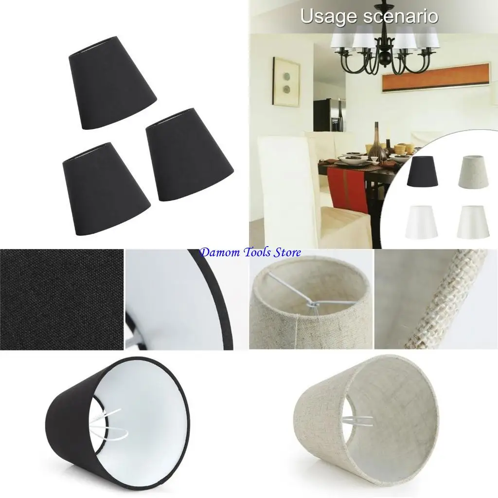 57BE 3 Pack Lamp Shades Clip On Lampshade Soft Lighting Decors PVC Fabric Texture Elegant Lighting Accessories for Lighting