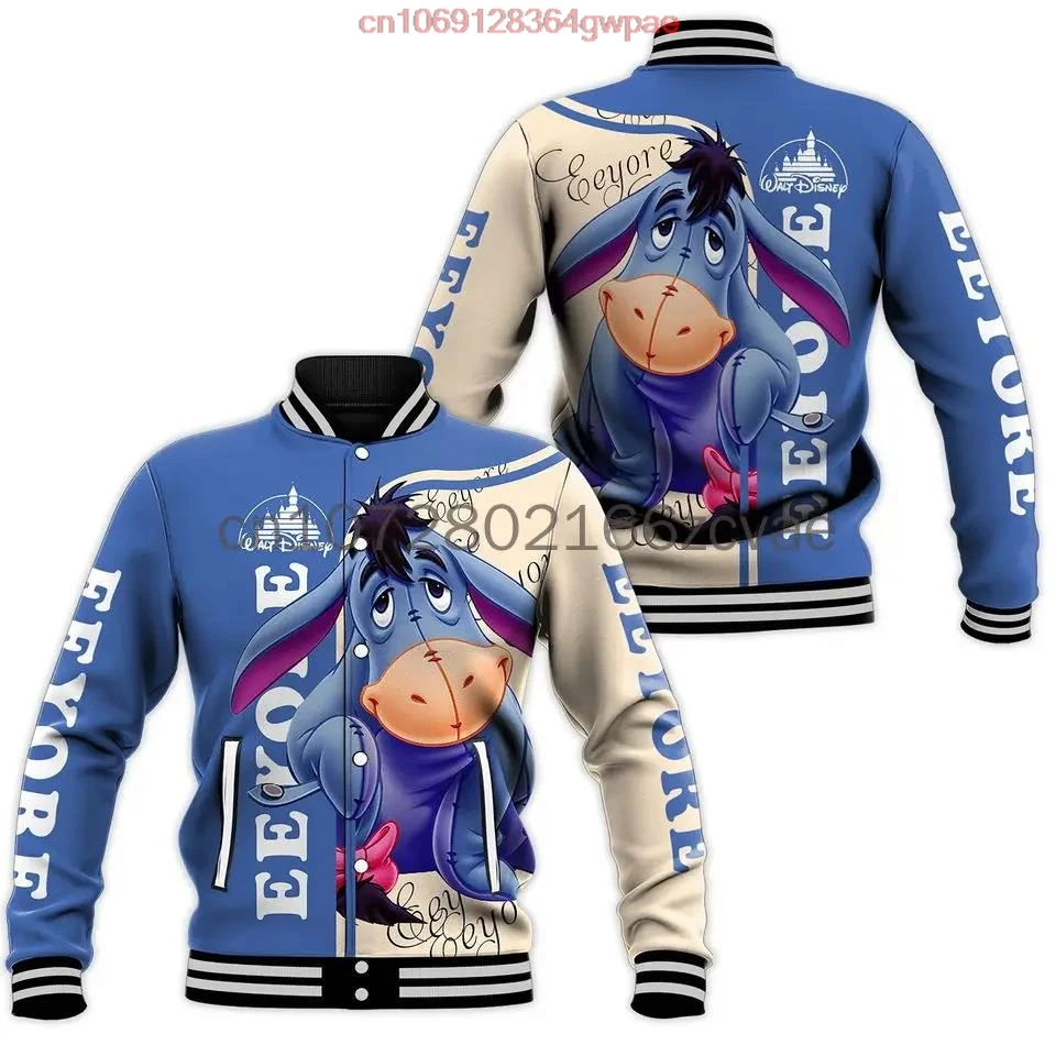 2024 Disney Eeyore Baseball Jacket Men's and Women's Hip Hop Harajuku Jacket Street Apparel Boys' and Girls' Loose Coat