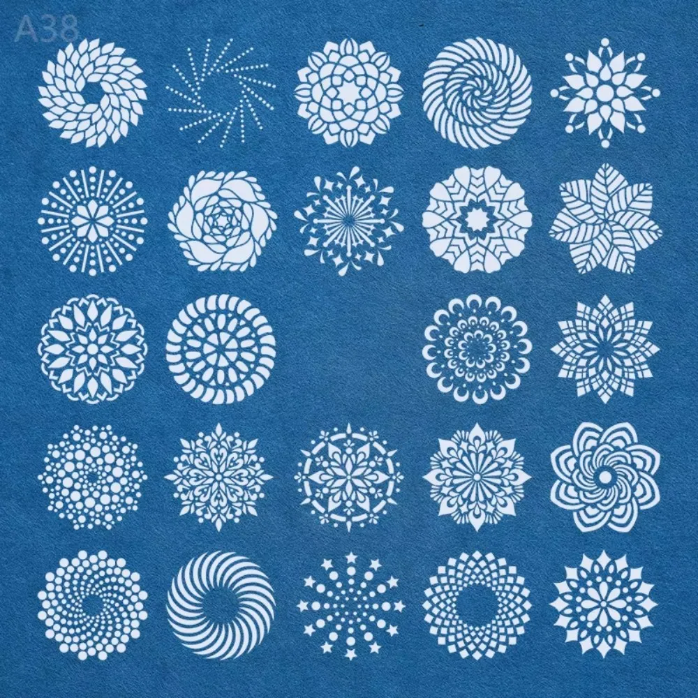 مجموعة استنسل ماندالا مكونة من 24 قطعة، قوالب طبقات مستديرة مقاس 5 بوصات للرسم وسجل القصاصات #2