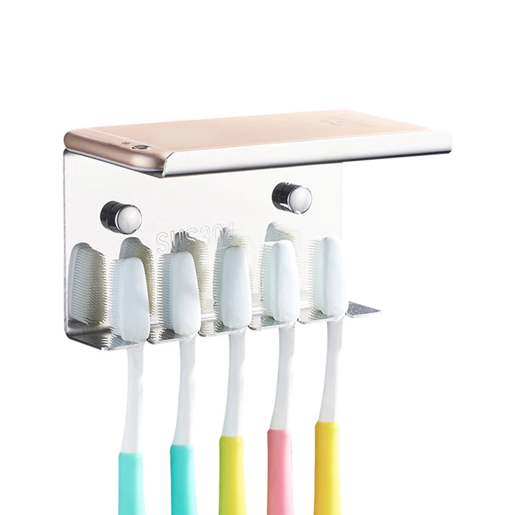 

304 Stainless Steel Toothbrush Holder Wall Mounted Bathroom Organizer Five-Position Punch Stand Eco-Friendly Space